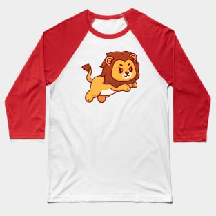 Cute Lion Jumping Cartoon Baseball T-Shirt